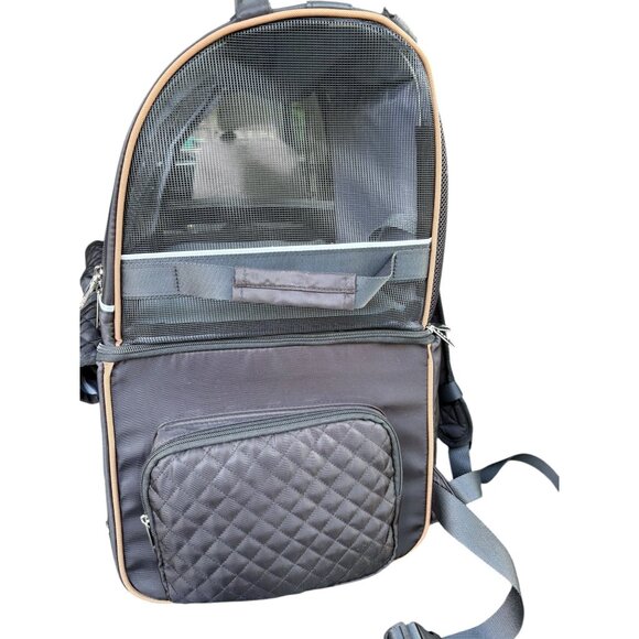 Pet Backpack Carrier With Mesh Panel Quilted Storage Pocket & Adjustable Straps - Picture 7 of 7